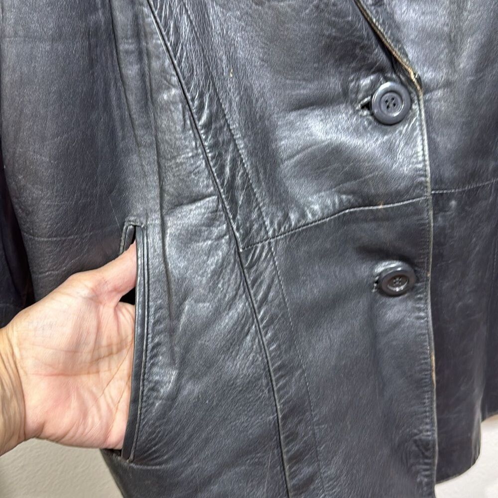 (P2) F.ORTIZ, creation Vintage 80s goatskin jacket in black oversized - Picture 5 of 15